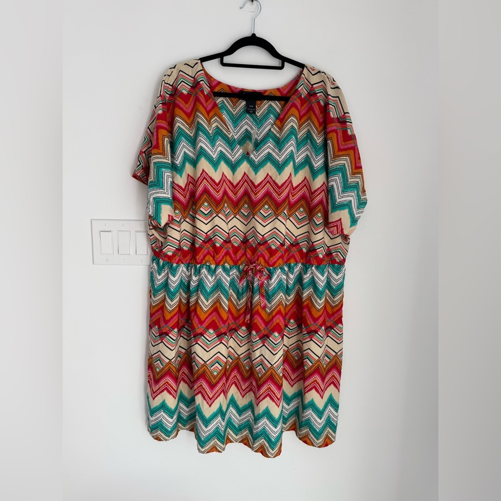 Lane Bryant Beige Multicolored Zigzag Aztec Mini Dress‎ Plus Size 26/28 NEW
